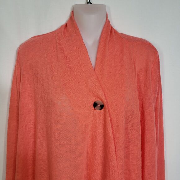 AGB Womens Cardigan Sweater Large Coral One Button Long Sleeve Sheer Polyester - Picture 3 of 9